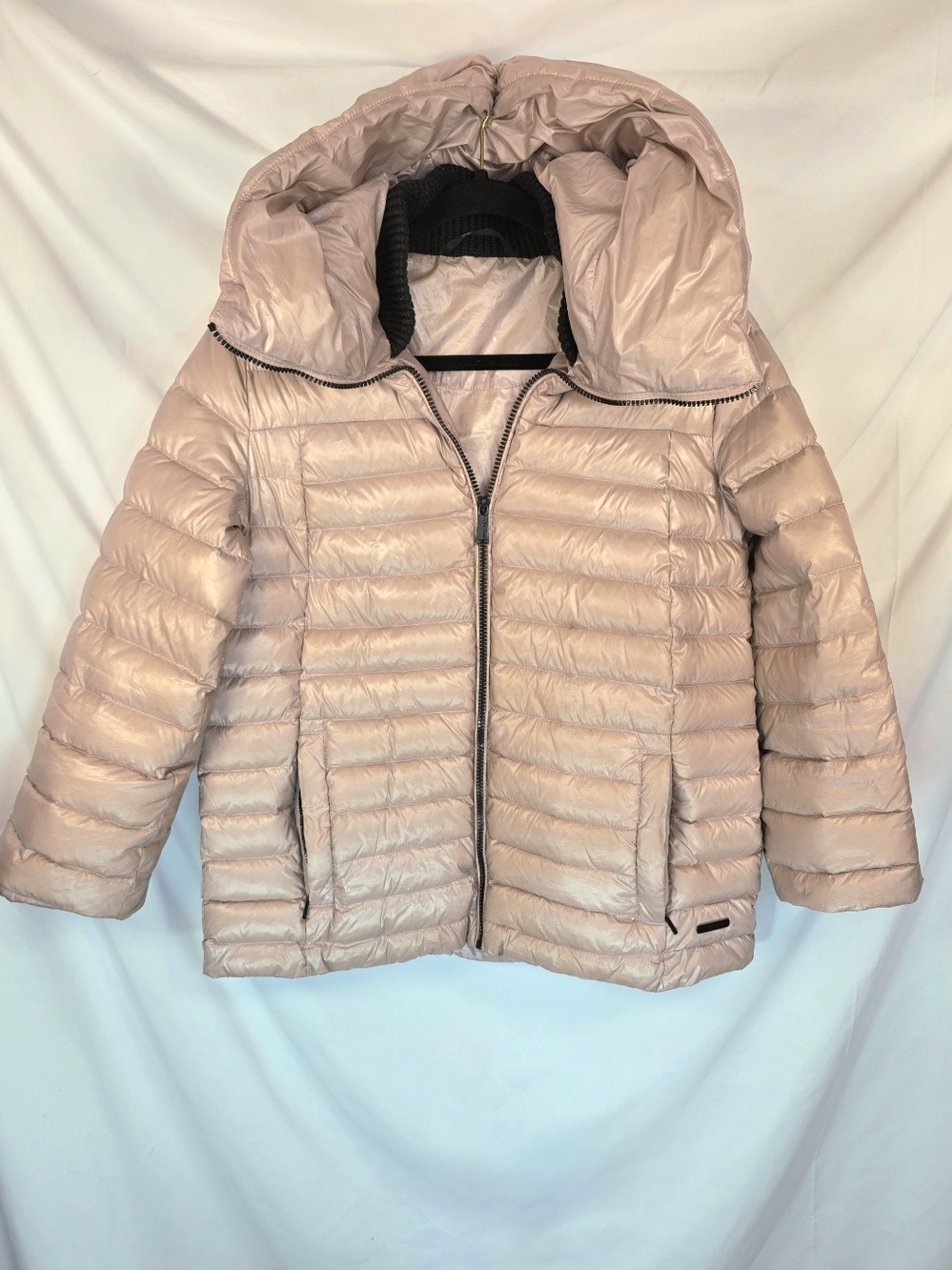 Calvin Klein Womens S Packable Premium Down Puffer Coat Hooded Jacket Pink Chai